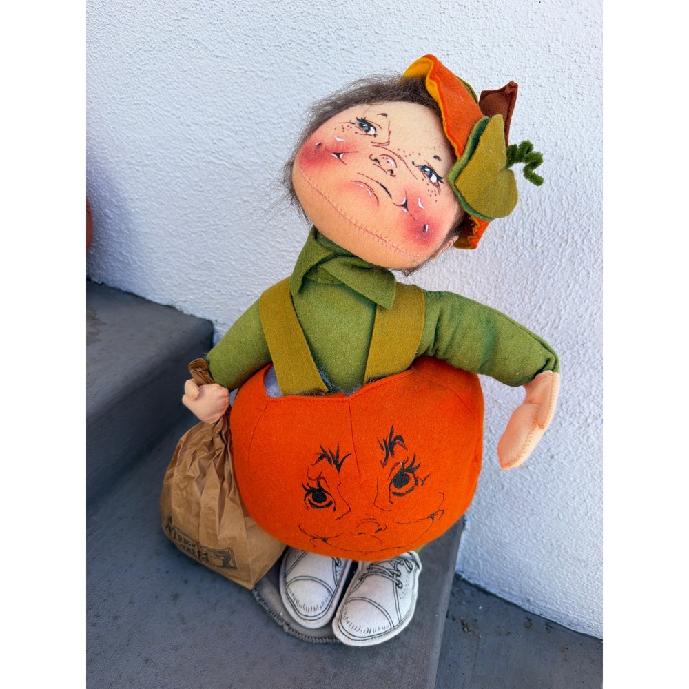 Annalee Mobilitee Halloween Pumpkin Boy Doll 1991 Vtg Trick or Treater 18" Doll